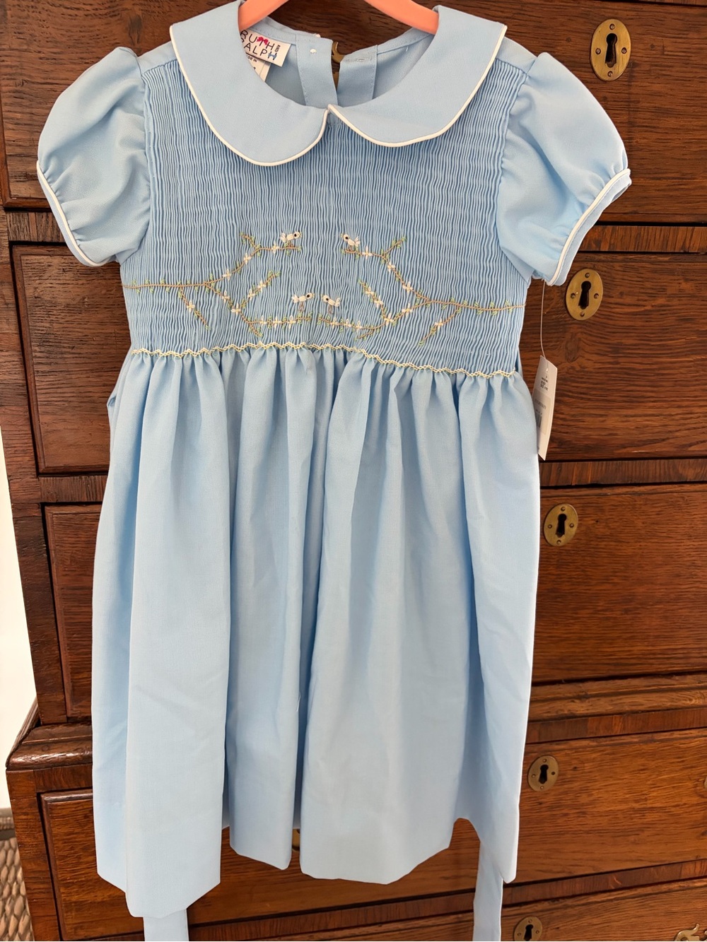 Classic Light Blue Smocked Peter Pan Collar Girls' Dress